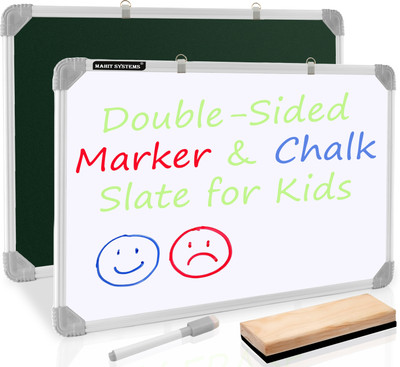 Mahit Systems 2 in 1 Learn N Write 1x2 Ft. Slate for Kids|Dry Erase Marker with PVC Corners White, Black board(30 cm x 59 cm)