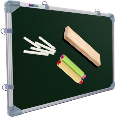 Eduway Non Magnetic 1.5X2 ft. Green Whiteboard Sliding Hanging Clips with Robust Aluminium Frame Finishing,Excellent Erasibility with No Ghost-marks, High Scratch-resistance and Maximum Readability with Minimum Glare Along with 1 Wooden Duster,2 Chalk Holder & 25 Chalk Green, White board(45 cm x 60 
