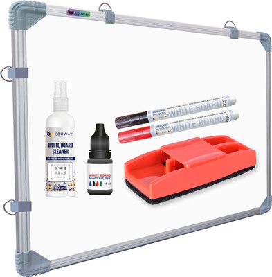 Eduway Non Magnetic 1.5x2 Ft. Whiteboard Combo Kit|2 Marker, 1 Duster, 1 Marker Ink, 1 Cleaner Spray | Double-Sided WhiteBoard and Chalk Board |Ideal Use for Home, Office (59x41cms) Whiteboards and Duster Combos(White)