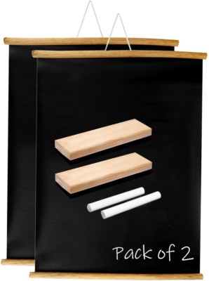 Eduway 20x30 Inch Wall Hanging Wooden Roll-Up Chalk Board (Set of 2)// Black board(76 cm x 50 cm)