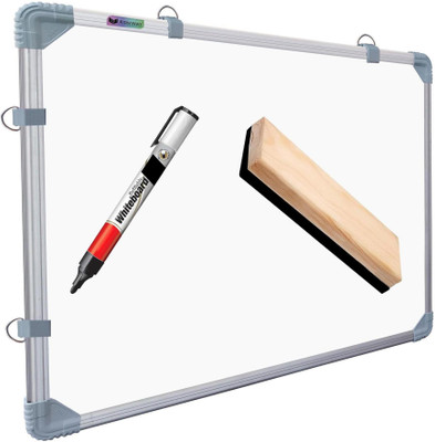 Eduway Non Magnetic 1.5x2 Ft. Double Sided Whiteboard with Duster and Marker combo - White, Green board(45 cm x 60 cm)