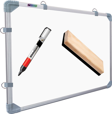 Eduway Non Magnetic 1.5x2 Ft. Double Sided Whiteboard with Duster and Marker | Front Dry Erase Marker & Reverse Chalk Board | Glossy Surface |Robust Aluminum Frame|(45x60 cms) Whiteboards(White)