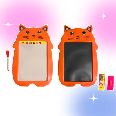 UnrealMonk Double Sided cat Whiteboard for Kids with Chalk Marker Duster Drawing Orange board(20 cm x 2 cm)