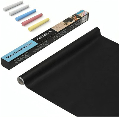 CraftXpress 45x200 Cm Black Board Wall Sticker Removable Chalkboard + 5 Chalks for College Black board(45 cm x 200 cm)