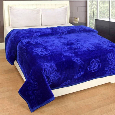 SIMAM Self Design Double Mink Blanket for  Mild Winter(Microfiber, Blue)