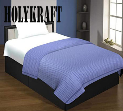 HOLYKRAFT Checkered Single Top Sheet for  AC Room(Cotton, Blue Set of 1)