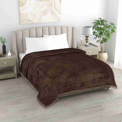 Comfowell Floral Single Mink Blanket for  Heavy Winter(Microfiber, Brown)