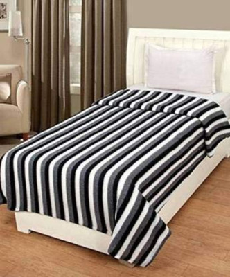 LavishLiving Striped Single Fleece Blanket for  Mild Winter(Poly Cotton, Black&White)