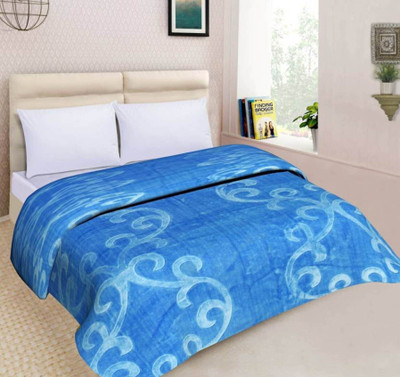 MAGICAL Floral Double Mink Blanket for  Heavy Winter(Polyester, Light Blue)