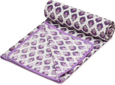 RUSTIC LINEN Floral Single Top Sheet for  AC Room(Cotton, Purple)