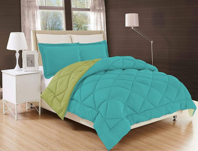 SIE STORE Solid King Quilt for  Heavy Winter(Poly Cotton, Parrot Green & Sea Green)