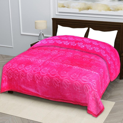 bcare Floral Double Mink Blanket for  Heavy Winter(Microfiber, Pink)