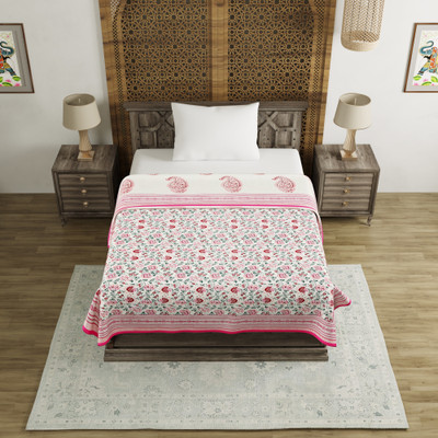 Blocks Of India Printed Single Dohar for  AC Room(Cotton, Green, Pink, White)