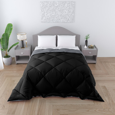 CHICERY Solid Double Comforter for  Heavy Winter(Cotton, black,grey)