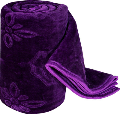 IWS Self Design Double Mink Blanket for  Mild Winter(Woollen Blend, Purple)