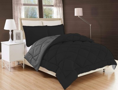 Relaxfeel Solid Single Quilt for  Heavy Winter(Poly Cotton, Black & Grey)