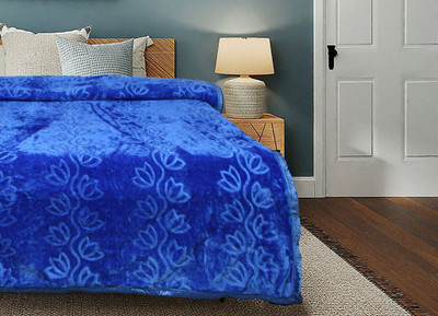 Sai Store Floral Single Mink Blanket for  Heavy Winter(Fur, Blue)