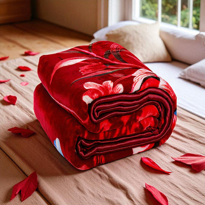 Changers Floral Double Mink Blanket for  Heavy Winter(Microfiber, Red, White)