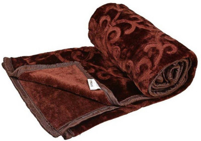 GKM Floral Single Mink Blanket for  Heavy Winter(Polyester, Brown)