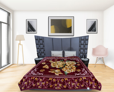 RIAN Floral Double Mink Blanket for  Mild Winter(Polyester, Brown Red)