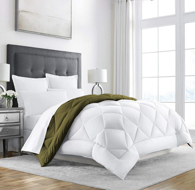 Texlux Solid Single Comforter for  Heavy Winter(Polyester, White:Olive)