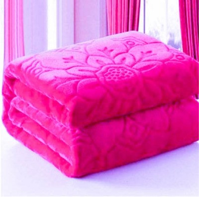 BHEBHA Self Design Single Mink Blanket for  Mild Winter(Microfiber, PINK 526)