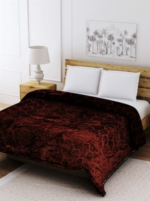 SPANGLE Self Design Double Mink Blanket for  Mild Winter(Microfiber, Brown)