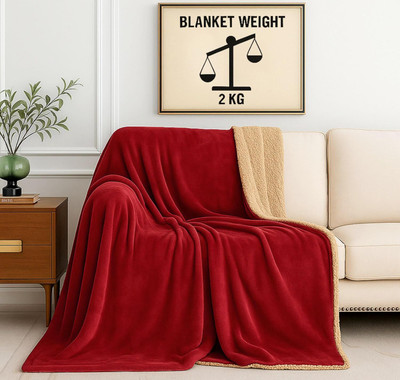 SANMARINO Solid Double Sherpa Blanket for  Mild Winter(Polyester, Maroon, Baige)