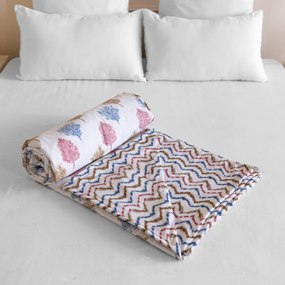 HOMEMONDE Floral Single Dohar for  AC Room(Cotton, Multicolor & White)