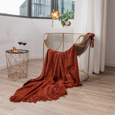 Cazimo Self Design Single Throw for  AC Room(Polyester, Rust Orange)