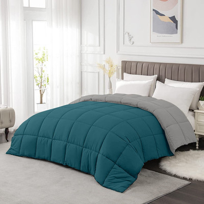 Razzai Solid Double Comforter for  Heavy Winter(Microfiber, Teal, Silver)