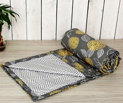 Trance Home Linen Printed Single Dohar for  Heavy Winter(Cotton, Grey Yellow Abstract)