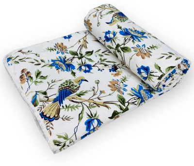 Deepak Trading Co Floral Single AC Blanket for  Mild Winter(Cotton, white&blue)