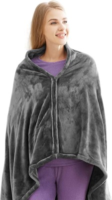MOSHTU Solid Single Electric Blanket for  Heavy Winter(Woollen Blend, Grey)