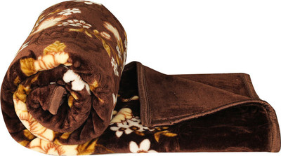 BSB HOME Printed Double Mink Blanket for  Heavy Winter(Polyester, Dark Brown & Yellow)