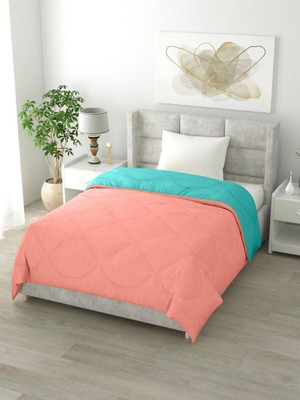 YUKU Solid Single Quilt for  Heavy Winter(Poly Cotton, Pink & Sea Green)