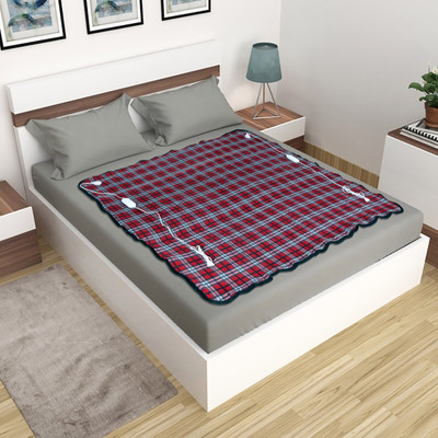 LERV'S Collection Checkered Double Electric Blanket for  Heavy Winter(Polyester, dark red)