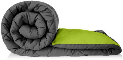 SIE STORE Solid Single Quilt for  Heavy Winter(Poly Cotton, Grey & Parrot Green)
