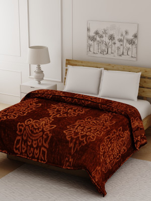 SPANGLE Self Design Double Mink Blanket for  Mild Winter(Microfiber, Brown)