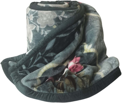 HOMIEE Floral Single Sherpa Blanket for  Heavy Winter(Polyester, green multi flr)