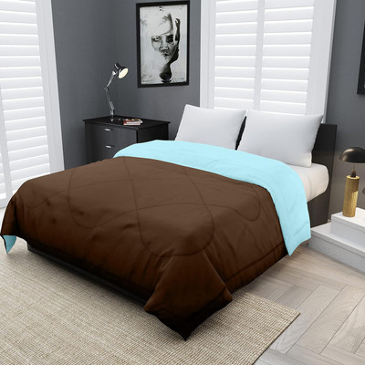 Riyans Groups Solid Single Comforter for  Mild Winter(Microfiber, Brown & Sky Blue)