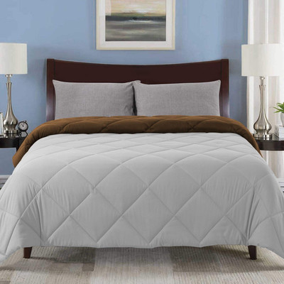 Linenovation Solid Double Comforter for  AC Room(Polyester, Brown-White)