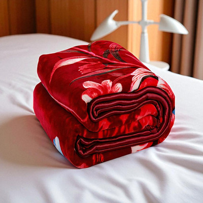 Changers Floral Double Mink Blanket for  Heavy Winter(Polyester, Red, White)
