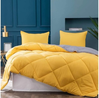 YUKU Checkered Double Comforter for  Heavy Winter(Poly Cotton, Yellow, Grey)