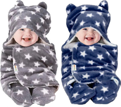 Oyo Baby Printed Single Fleece Blanket for  AC Room(Woollen Blend, Printed Dark Blue + Printed Grey)
