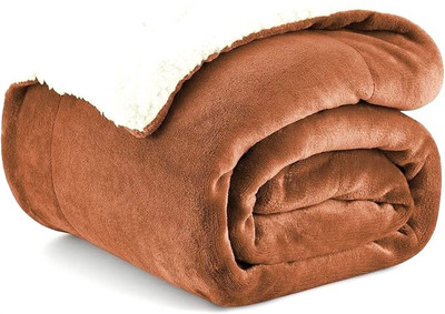 CHANDRAVATI Solid Single Sherpa Blanket for  Heavy Winter(Polyester, BROWN & WHITE)