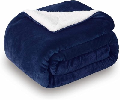 BSB HOME Solid Single Sherpa Blanket for  Mild Winter(Polyester, Dark Blue & White)