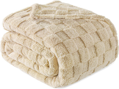 SANMARINO Checkered Single Coral Blanket for  Mild Winter(Polyester, Beige, Flannel Blanket, 300 GSM)