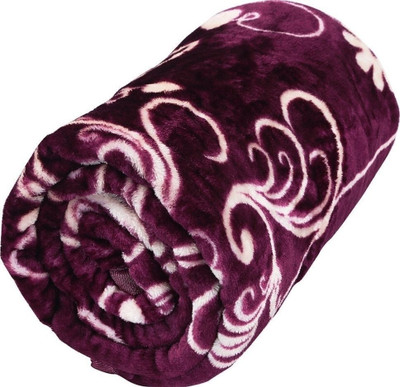 Convalexa Printed Double Mink Blanket for  Heavy Winter(Microfiber, dark purple flower)