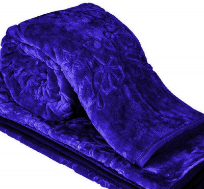 SIMAM Self Design Double Mink Blanket for  Mild Winter(Microfiber, Blue)